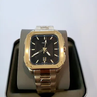 Fossil Inscription Date Gold-Tone Black Dial Men's Square Watch NIB FS5932 • $64.49