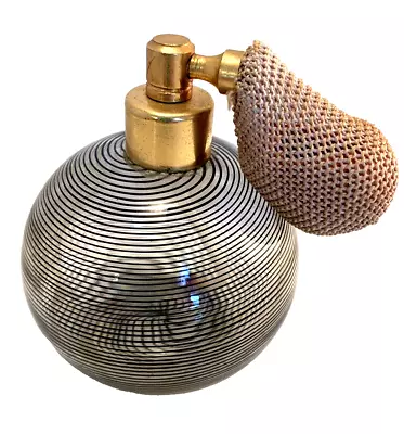 Perfume Bottle Murano Filigrana Grannycore Black Spiral Design Vintage Atomizer • $63.49