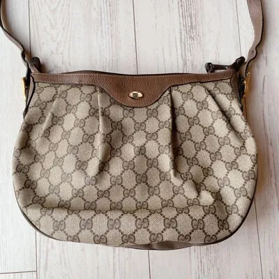 GUCCI Old Gucci Interlocking Shoulder Bag Leather Brown 41.02.058 #GB265 • £157.71