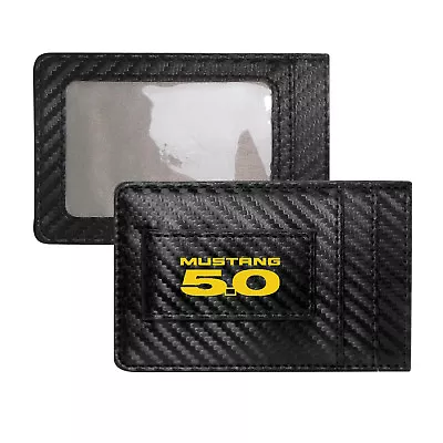 Ford Mustang 5.0 In Yellow Carbon Fiber RFID Card Holder Wallet With Money Clip • $20.99