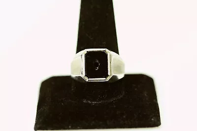 925 Sterling Silver Size 11.75 No Monogrammed Holed Onyx Ring 7.3 G (RIN8461) • $25
