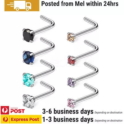 2PCS Nose Stud Rings Mixed Colour Surgical Steel L Shaped Piercing Jewellery • $5.99