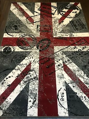 New Modern Great Quality Union Jack Rug Black/grey/silver 120x170cm Approx 6x4ft • £39.99