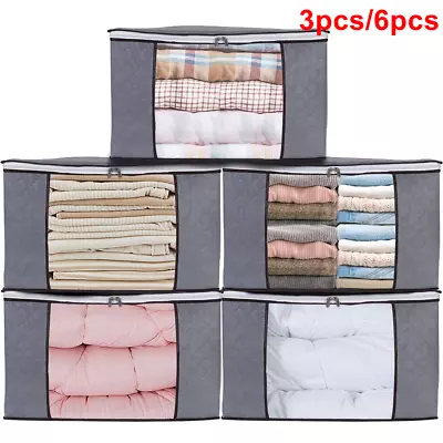 6pcs Large Underbed Clothes Storage Bags Zipped Organizer Wardrobe Closet Boxes • £8.99