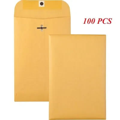 100 Pcs CLASP ENVELOPES 6''x9'' Kraft Shipping Mailing Gummed Business Manila • $17.97