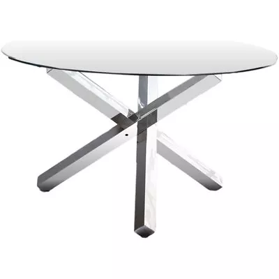 Pemberly Row Contemporary 54  Round Glass Dining Table In Silver • $572.55