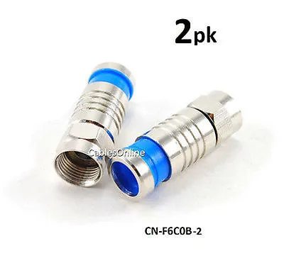 2-PACK F-Type Male RG6 Blue Compression Connector For Coax Cable CN-F6C0B-2 • $4.99