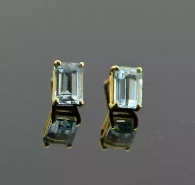 2.18 CT Emerald Cut Simulated Aquamarine Yellow Gold Plated 925 Silver Earring • $3