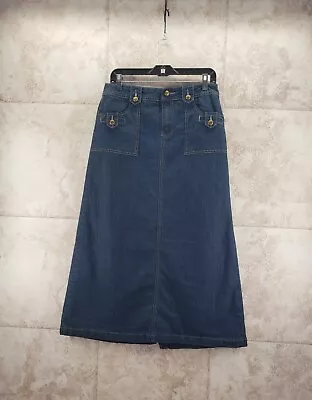 34  Ankle Length Baccini Blue Jean Dark Wash Modest Straight Maxi Skirt Size 8 • $29.46