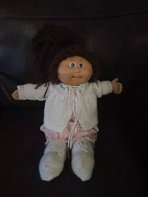 Vtg Cabbage Patch Doll Brown Hair & Eyes. Original Pink Romper Clothes  • $10