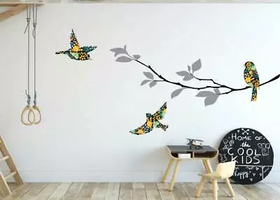 Birds Branch Wall Art Decal Nursery Kids Baby Cot Decor Animal Sticker Gift DIY • £15