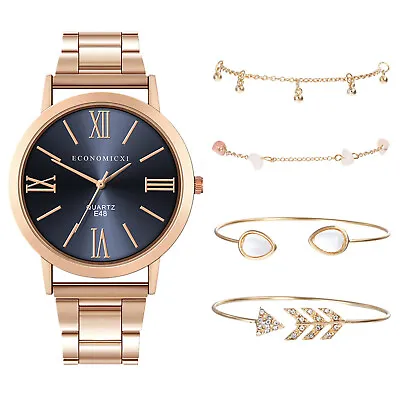 Ladies Women Girls Watch&Bracelet 5pcs Set Fashion Steel Quartz Wristwatch Gift • $7.69