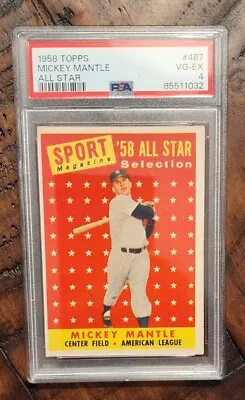 1958 TOPPS # 487 MICKEY MANTLE ALL STAR PSA 4 Looks Better New Holder  • $199.95