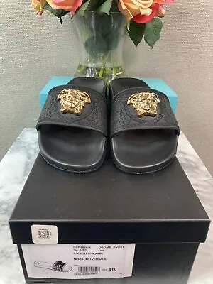 NWT Authentic Versace Black Women’s Medusa Slides Sandals - EU Size 41 = US 10.5 • $198