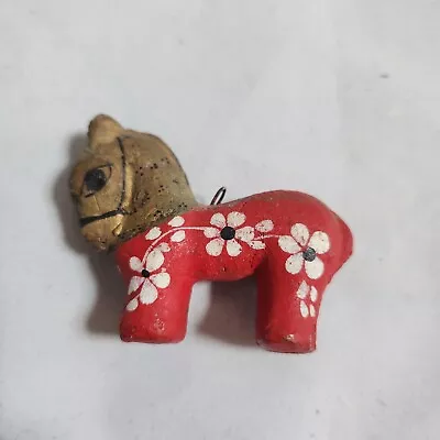 Dala Horse Mini Figurine Ornament Vintage Red Daisy Flower Swedish Folk Art • £14.24