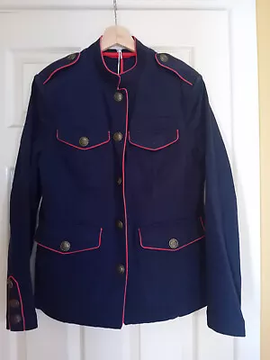 Boden Womens Navy Military Jacket Size UK 14 Nautical Buttons Red Piping BNWT • £30