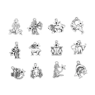 ❤ 12 X Silver Tone ZODIAC Constellation Star Sign Charm Pendant Jewellery UK ❤ • £1.95