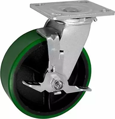 CasterHQ- Medium Duty 6 X 2  Green Polyurethane ON Iron Wheel - Swivel Caster Wi • $38.99