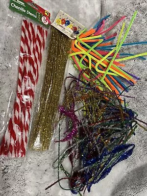Vintage Pipe Cleaner Chenille Stems Large Lot Craft Kit Candy Cane Neon Tinsel • $39.99