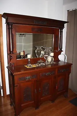 $1699 • Buy Original Edwardian Antique Sideboard/Buffet With Bevelled Glass Mirror