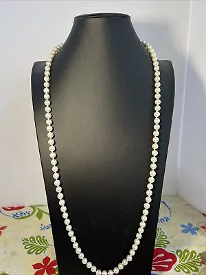 Vintage Knotted Faux Pearl Necklace Single Strand Fish Hook Clasp 36” • $32