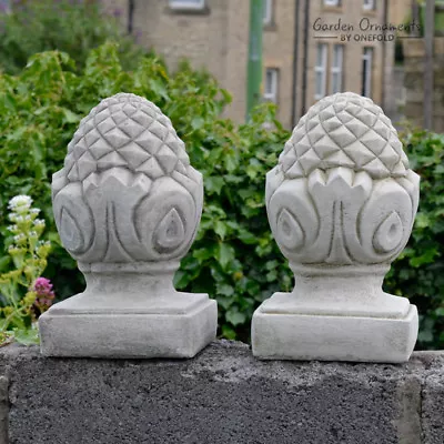 Acorn Pillar Cap Set Of Two Hand Cast Stone Outdoor Garden Ornament Pier Home • £69.90