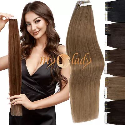 MY-LADY 40PCS Thick Tape In Russian Remy Human Hair Extensions Skin Weft Brown M • $17.91