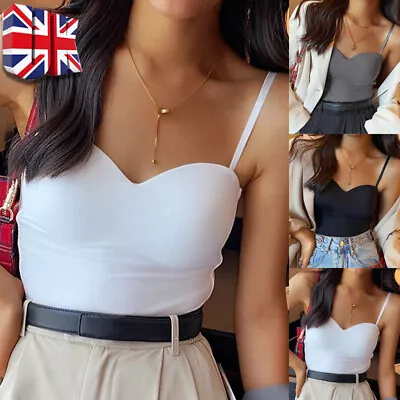 Womens Camisole Tops With Built In Bra Ladies V Neck Vest Padded Slim Tank Tops. • £5.59