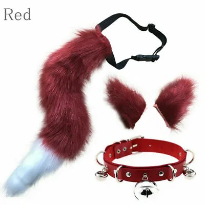 3PCS Cosplay Cat Ears Headband Furry Fox Tail Halloween Bell Neck Choker Set • $36.99