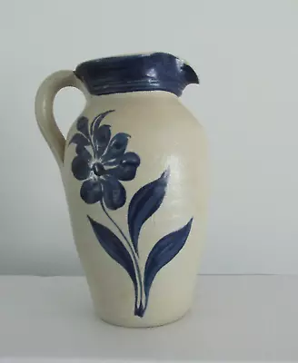 WILLIAMSBURG POTTERY Stoneware Salt Glaze Cobalt Blue Pitcher 6  • $16