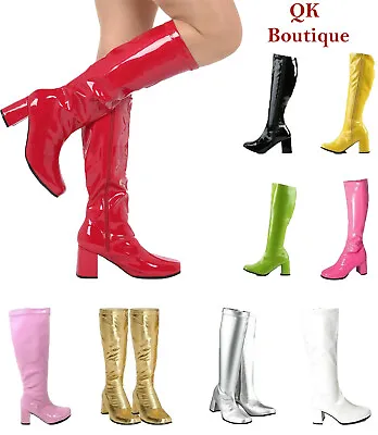 New Womens Ladies Fancy Dress Party GO GO Knee High Boots 60s & 70s Retro Sizes  • £26.99