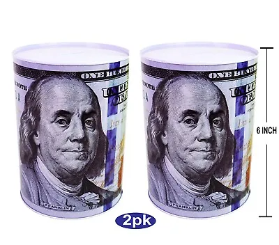 2 PACK  Tin Money Saving Piggy Bank  $100 Bill Money Coin Saver 6  • $13.99