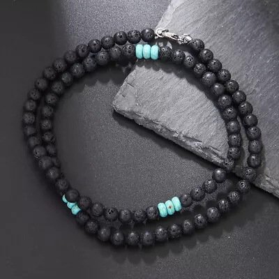 Black Matte Lava Stone Beaded Necklace Men Jewelry Femme Natural Stone Choker • $3.25