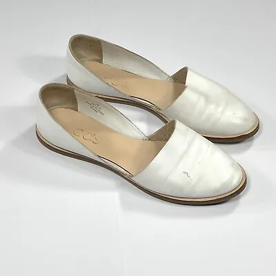 COS Women's EU Size 36 White Leather Cut Out D'Orsay Flats Casual Slip On Shoes • £11.58