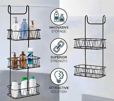 2 & 3 Tier Black Hanging Screen Bathroom Shower Caddy Rack Storage Tidy Modern • £12.45