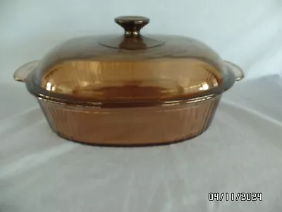 Vintage Vision Corning USA Amber 4L ROASTER / DUTCH OVEN With LID Pyrex F-14-C • $24.99