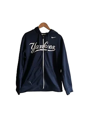 Nike Therma Fit Full Zip Yankees Hooded Jacket Sz L Mens 100% Polyester • $45