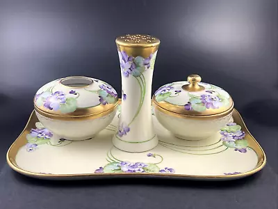 Antique Pickard VIOLETS Porcelain Vanity Dresser Tray Set - Signed R. Alex • $279.95