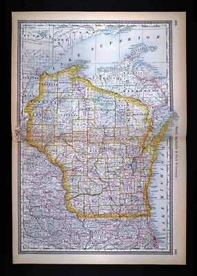 1881 McNally Railroad Map Wisconsin Madison Milwaukee Green Bay Apostle Islands • $27.99