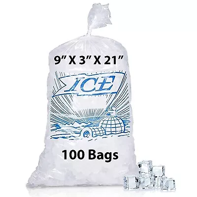 9  X 3  X 21  100 Bags 1.20Mil Printed Ice Bags - 8LB Metallocene Ice Bag • $69.17