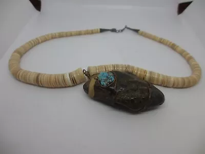 RARE OLD VTG EXCEPTIONAL Puka Heishi Bead Navajo Necklace W/HUGE PENDANT-NR! • $49.99