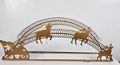 Vtg Metal 110 Christmas Card Holder Reindeer Sleigh For Mantle Shelf Large Gold • $44.99