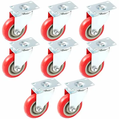 $40.49 • Buy 8 Pack 3 Inch Caster Wheel Swivel Plate On Red Polyurethane Wheels PU