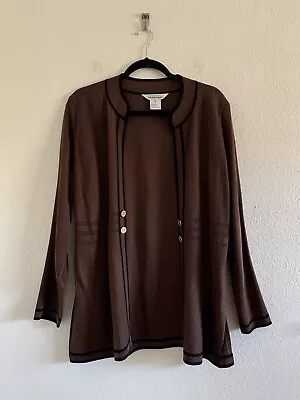 Exclusively Misook Long Sleeve Open Front Cardigan Sweater - M Brown Career ￼ • $39