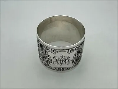 Sterling Silver Ring Napkin With British Hallmarks & Floral Design - W/Monogram • $84.99