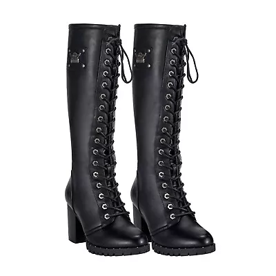 Dream Apparel Women's Motorcycle Boots For Biker Riding Lace Up High Biker Boots • $109.99