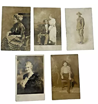 Real Photo Studio Postcards People Couple Military Lady Pants 1900s VTG Lot RPPC • $20