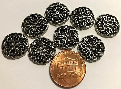 8 Pierced Antique Silver Tone Metal 4-hole Sew-through Buttons 15mm 9/16  11756 • $6.49