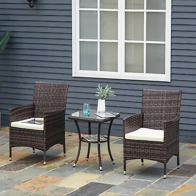 Rattan Furniture Bistro Set Garden Table Chair Patio Outdoor Conservatory Brown • £115.99