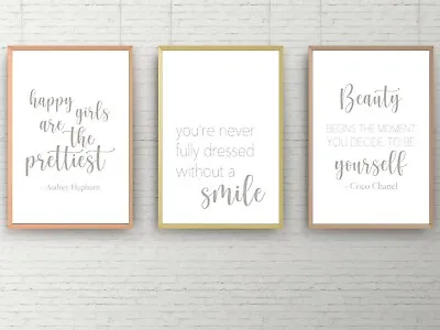 SET OF 3 A4 DRESSING ROOM PRINTS. Wall Art Poster Picture Makeup Fashion  Grey • £7.50